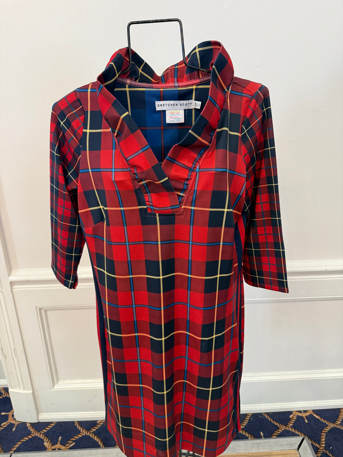 Gretchen Scott - Ruffneck Dress Plaidly Cooper Red Black Plaid