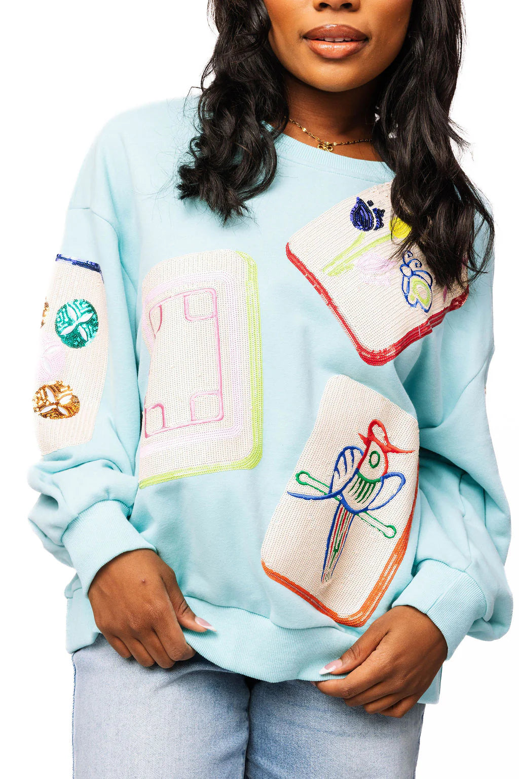 Queen of Sparkles - Aqua Scattered Mahjong Tile Sweatshirt